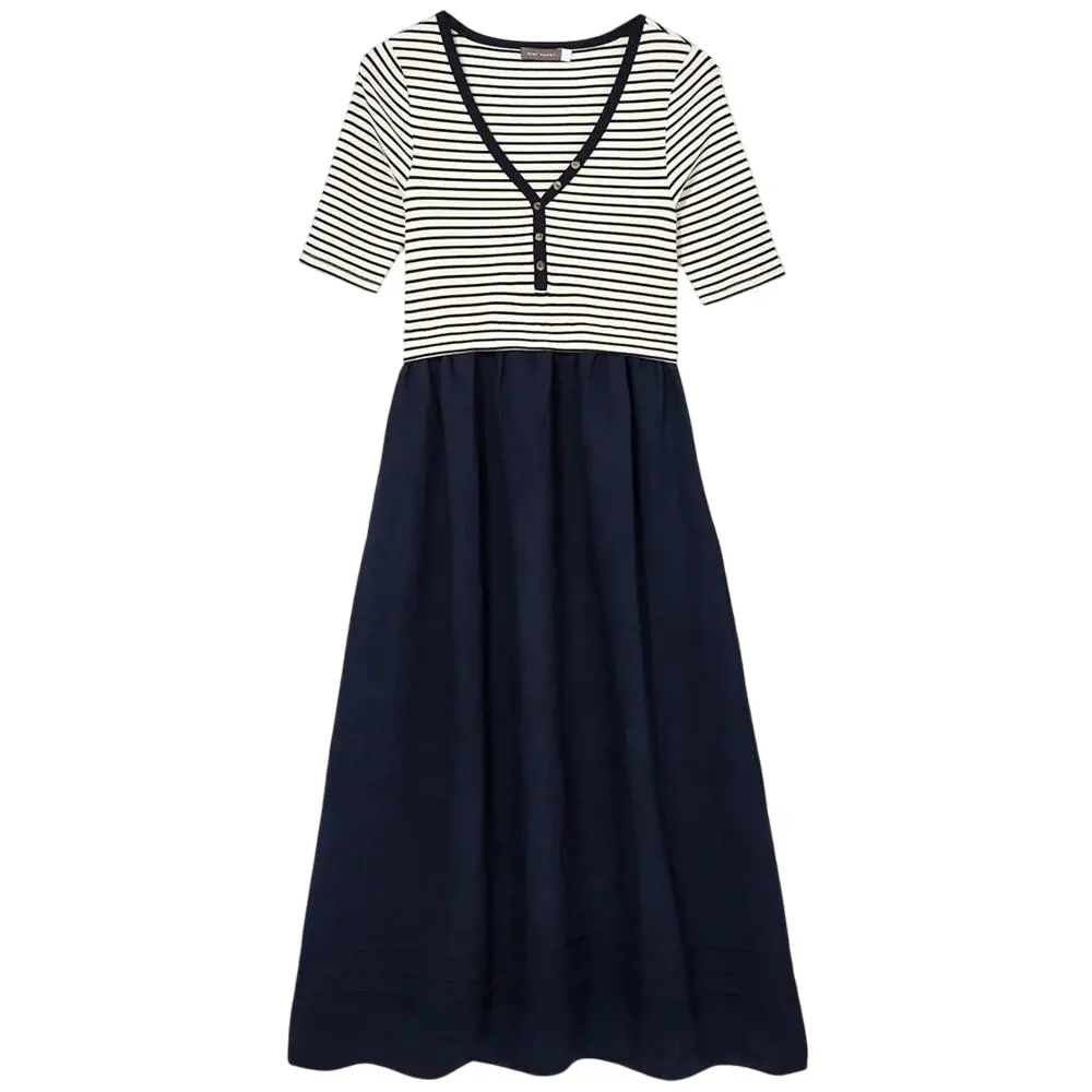 Mint Velvet Navy Striped Woven Mix Midi Dress